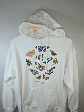 Hollister Women's XS Oversized White Hoodie with Butterfly Print